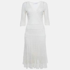 Christian Dior Off-White Pointelle Knit Flared Midi Dress L