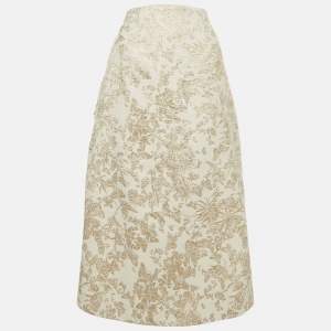 Christian Dior White & GolD Brocade Pencil Skirt S