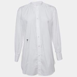Pre Owned Christian Dior White Bee Embroidery Cotton Button Front Shirt S