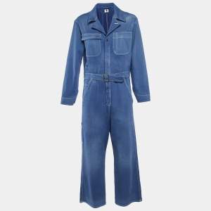 Dior Blue Denim Washed Denim Wide Leg Jumpsuit M