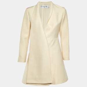 Dior Cream Wool Blend Overlay Button Front Mini Dress S 