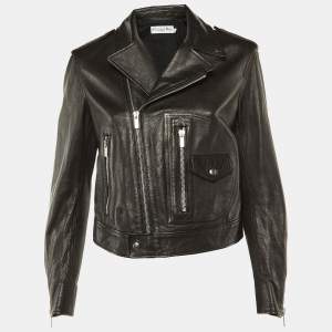 Dior Black Leather Stud Detail Zip-Up Rider Jacket S