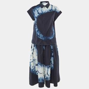 Dior Navy Blue Tie-Dye Print Cotton Skirt and Shirt Set M