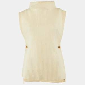 Dior Cream Rib Knit Virgin Wool High Neck Sweater M