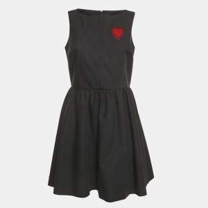 Christian Dior Black Gabardine Heart Embroidered Mini Dress L