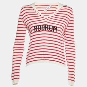 Pre Owned Dior White/Red Bodrum Striped Silk Knit Jumper M