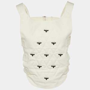 Pre Owned Dior Ivory Cotton Bee Bead Embroidered Strapped Vest M