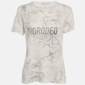 Pre Owned Dior White Diorodeo Jungle Print Cotton Linen T-Shirt M