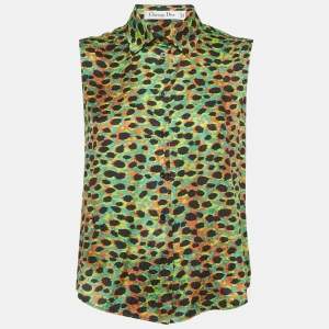 Pre Owned Dior Multicolor/Green Printed Silk Sleeveless Button Front Blouse S