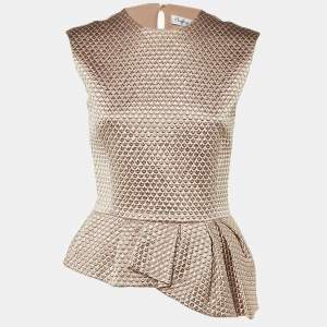 Pre Owned Dior Mauve Pink Textured Wool & Silk Peplum Top M