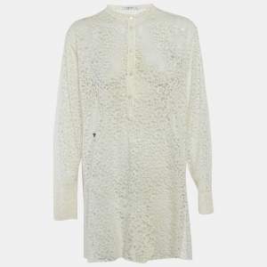 Pre Owned Dior White Lace Long Sleeve Mini Dress L