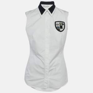 Pre Owned Dior White Cotton Poplin Badge Detail Sleeveless Shirt L