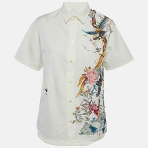Pre Owned Christian Dior Off White Dior Jardin D'Hiver Print Cotton Silk Shirt S