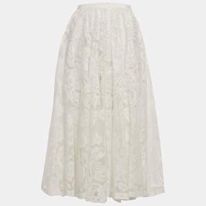 Pre Owned Dior White Lace Midi Skirt S