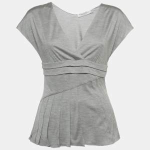 Pre Owned Christian Dior Boutique Grey Jersey Pleated Top M