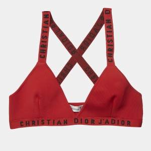 Pre Owned Christian Dior Red Logo Knit Bralette Top XS
