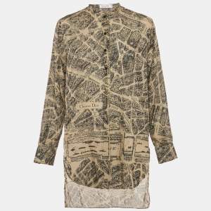 Pre Owned Christian Dior Beige Plan de Paris Print Cotton High Low Shirt M