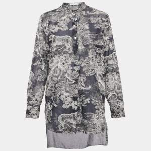 Pre Owned Christian Dior Navy Blue Jungle Print Cotton Tunic M