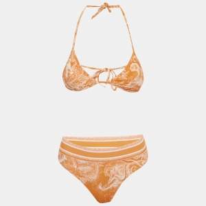 Pre Owned Christian Dior Orange Toile de Jouy Jersey Bikini Set XS