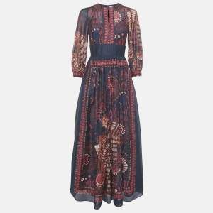 Pre Owned Christian Dior Blue Printed Voile Long Dress S