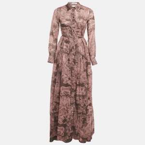 Pre Owned  Christian Dior Pink Jungle Print Cotton Dioriviera Toile de Jouy Maxi Shirt Dress S