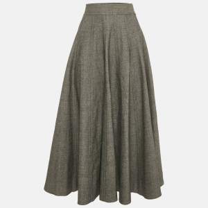 Pre Owned Christian Dior Grey Cotton Blend Flared Midi Skirt XL 