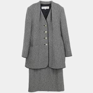 Pre Owned Christian Dior Setup Suit Jacket Skirt Black #36-38