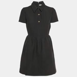 Pre Owned Christian Dior Black Wool Gathered Mini Dress M