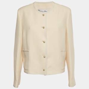 Pre Owned Christian Dior Cream Wool Buttoned Jacket XL
