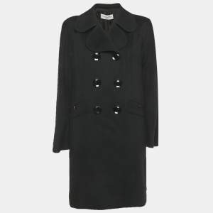 Pre Owned Christian Dior Black Wool Blend Double Breasted Mid Length Coat L