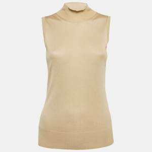 Pre Owned Christian Dior Boutique Beige Beaded Detail Silk Knit Top M