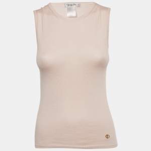 Pre Owned Christian Dior Pink Cashmere Knit Tank Top S
