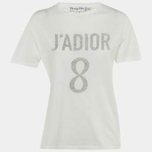 Pre Owned Christian Dior White J'ADIOR  Print Cotton T-Shirt M