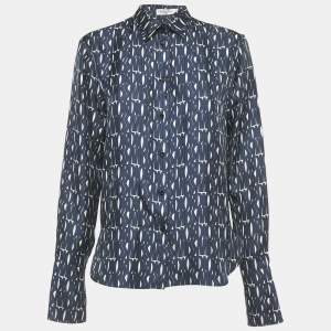 Pre Owned Christian Dior Blue/White Printed Silk Shirt M