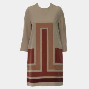 Pre Owned Dior Beige Geometric Midi Dress