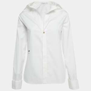 مملوكة مسبقًا قميص كريستيان ديور قطن أبيض بتفاصيل أزرار أكمام مقاس متوسط