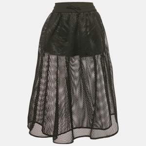 Pre Owned Christian Dior Black Mesh Midi Skirt M