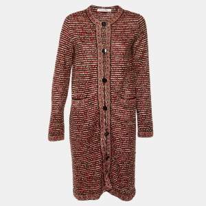 Pre Owned Dior Red Knit Button Front Long Cardigan M