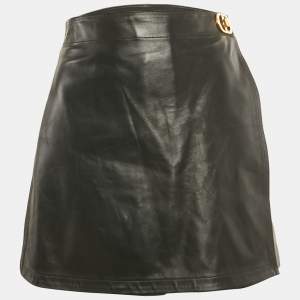 مملوكة مسبقًا Christian Dior Black Leather Logo Detail Skorts XL