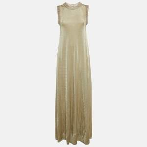 مملوكة مسبقًا Christian Dior Gold Embellished Detail Mesh Long Dress M