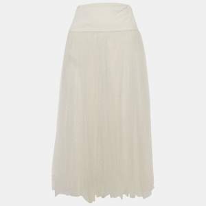 Pre Owned Christian Dior White Plumetis Tulle Midi Skirt M