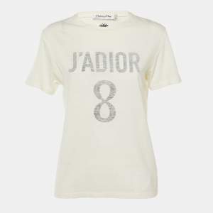 Pre Owned Dior Ivory J'adior 8 Cotton & Linen Crew Neck T-Shirt M
