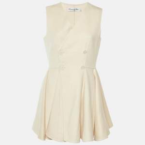 Pre Owned Christian Dior Cream Cashmere Double Breasted Mini Dress L