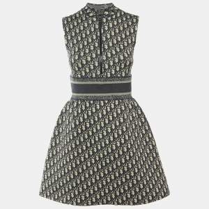 Pre Owned Christian Dior Navy Blue Oblique Jersey Mini Dress S 