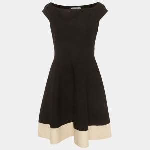 Pre Owned Christian Dior Black Stretch Wool Flare Mini Dress M