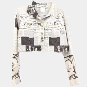 Pre Owned Christian Dior #0H12021164 Newspaper Print Jacket White XS - S