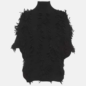 مملوكة مسبقًا Christian Dior Black Wool Blend Fringed Sweater S