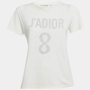 Pre Owned Dior Ivory J'Adior 8 Print Cotton & Linen T-Shirt M