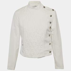 مملوكة مسبقًا Christian Dior White Cotton Quilted Crossover Jacket M