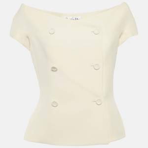 Pre Owned Christian Dior Cream Wool and Silk Off-Shoulder Top M